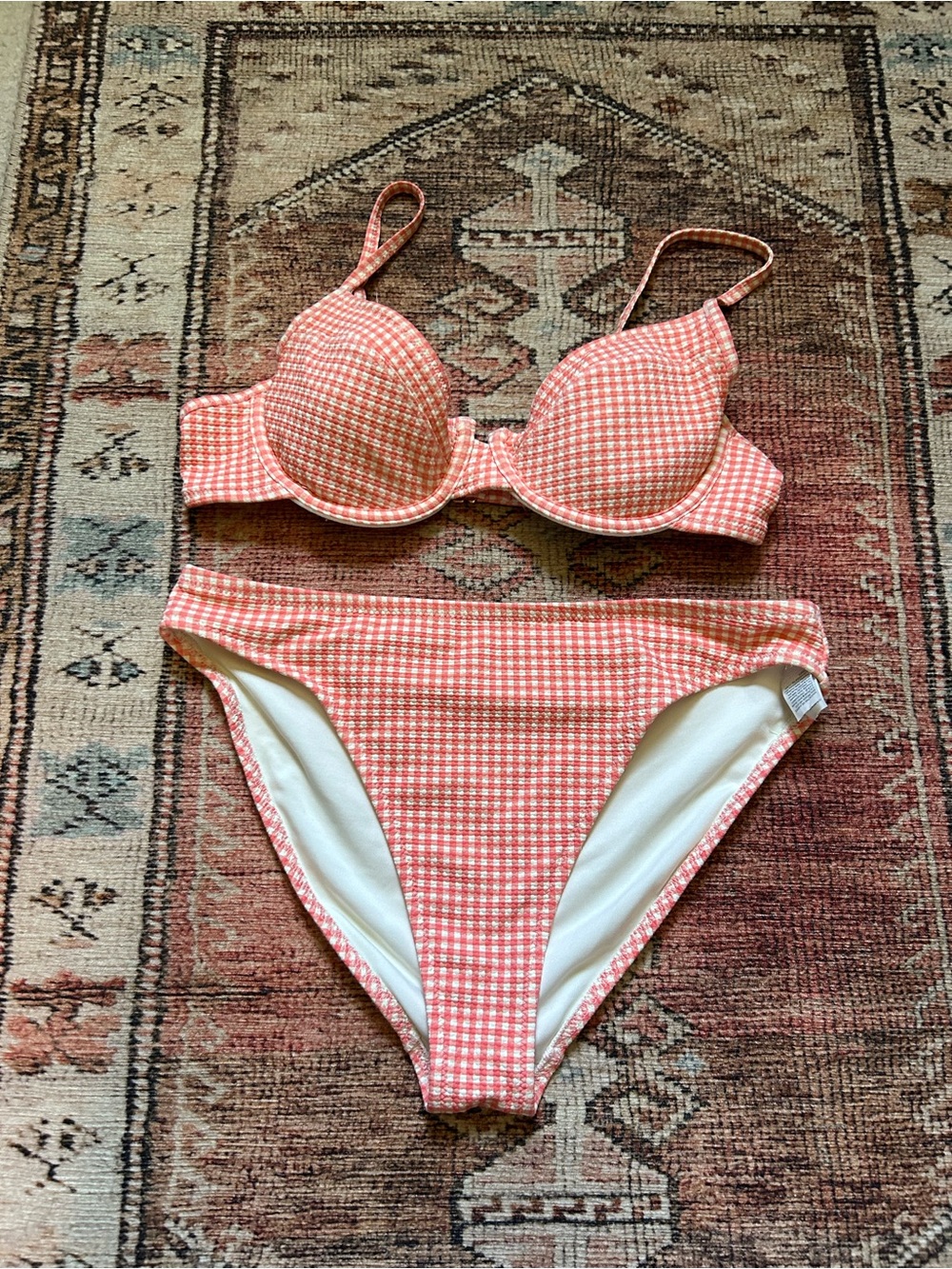 Pink and white gingham bikini